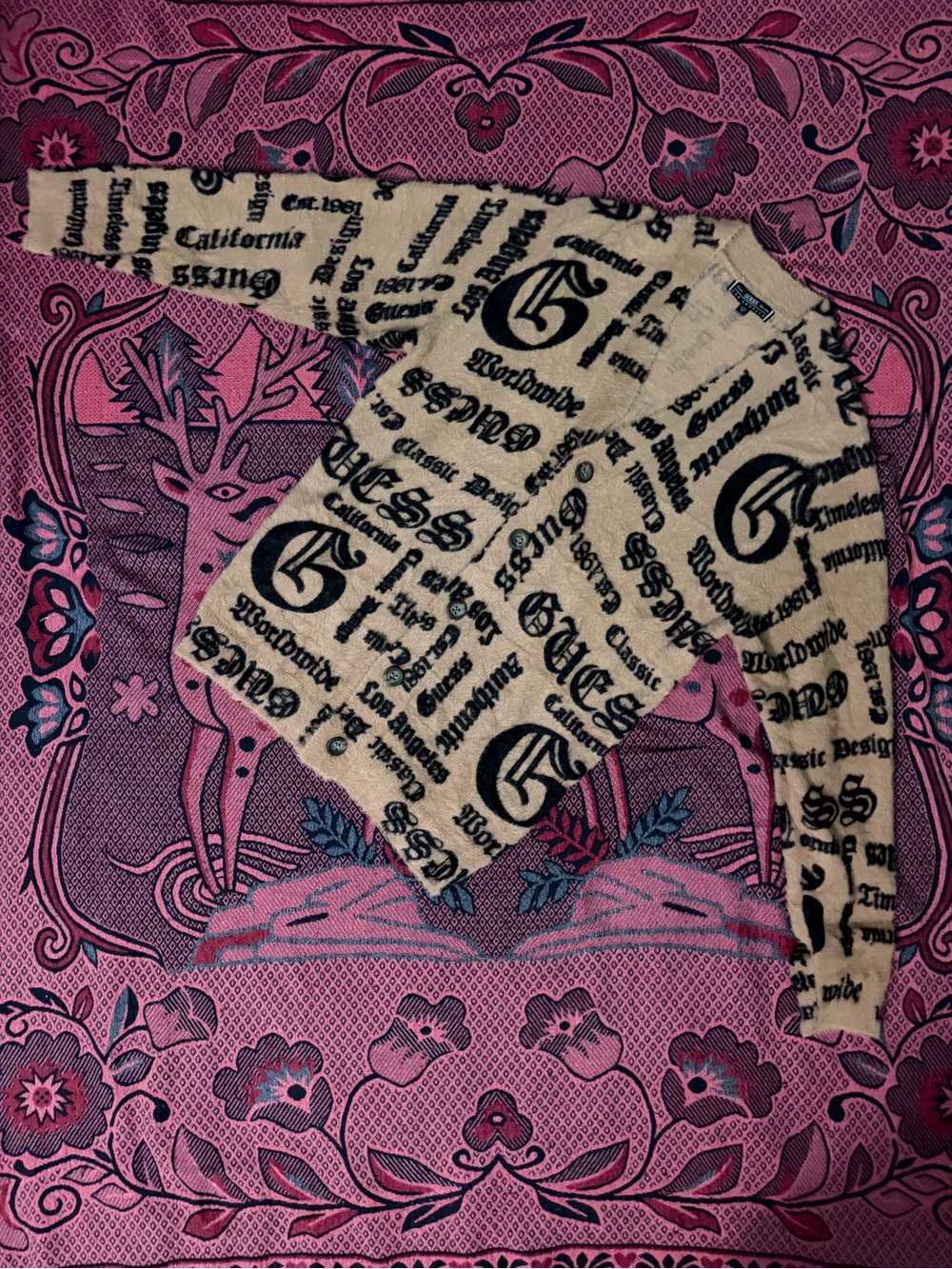 Guess Cream Knit Kids Bottoms with Black Logo Print